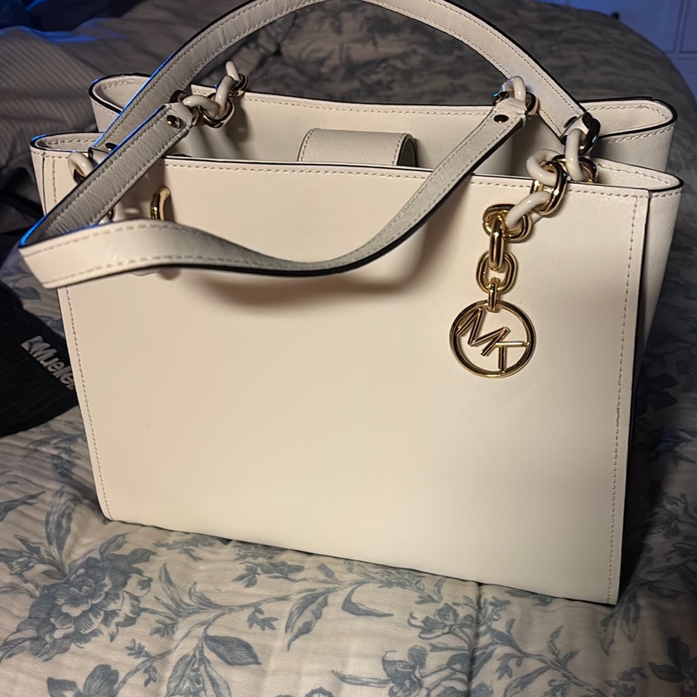 Michael Kors Cream Satchel with Gold Accents